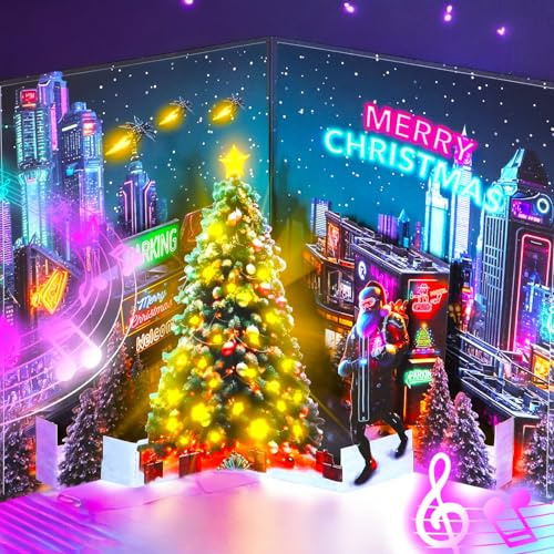 APOTODITO Einzigartige Weihnachtskarten, Pop Up Weihnachtskarten mit Musik, Popup Grußkarte Weihnachtskarte Weihnachtsgeschenke für Kinder Männer Weihnachten Neujahr