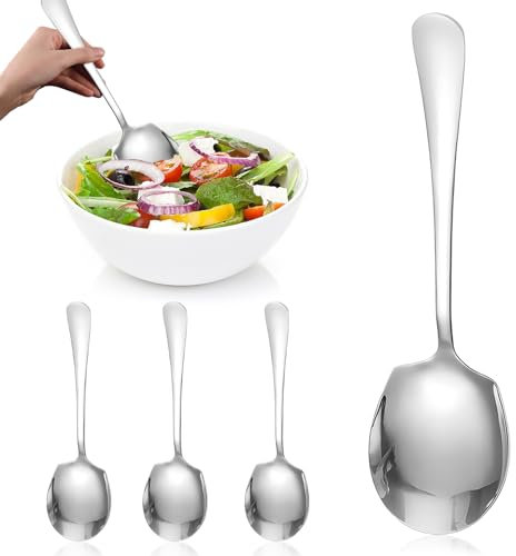 Parthan Stainless Steel Serving Spoon, 22cm Buffet Serving Spoons, Large Soup Spoons Cooking Spoon Set for Family, Large Serving Spoons Set for Party,Long Handle Thicken Serving Spoon