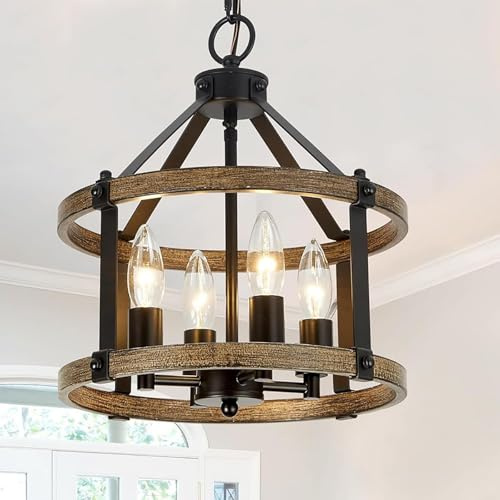 GZZBMY Modern Schwarz Kronleuchter Umwandelbare Deckenlampe Wohnzimmer 4 Lichter Rustikal Vintage Deckenleuchte Höhenverstellbare Bauernhaus Landhaus Hängelampe Pendelleuchte flur