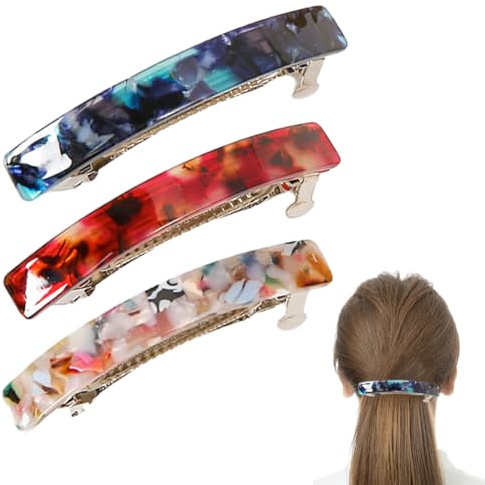 Lot de 3 pinces à cheveux automatiques pour femme - Petites pinces à cheveux pour femme - Cheveux fins - Écaille française - Pinces à cheveux moyennes pour femme - Petite pince à cheveux pour femme