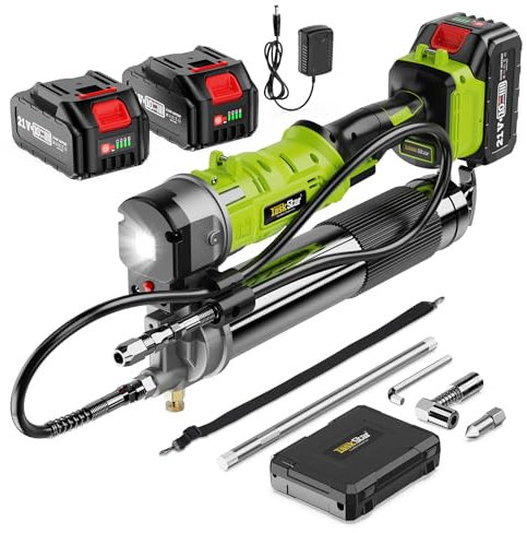 TaskStar Pompe a Graisse Électrique 2-en-1 avec 2* Batteries 4000 mAh, [Beaucoup Plus Facile à Utiliser] Pompe à Graisse avec Adaptateur pour Pistolet à Graisse à 90 Degrés et Lumière LED Brillante