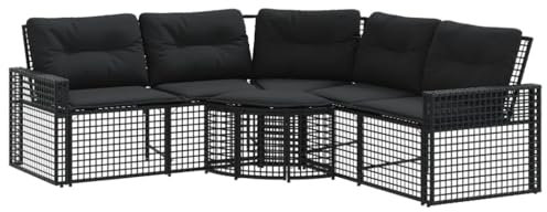 vidaXL Gartensofa in L-Form, Ecksofa mit Kissen Fußbank, Sitzgruppe für Garten Terrasse Balkon, Gartenmöbel Sofagarnitur, Schwarz Poly Rattan
