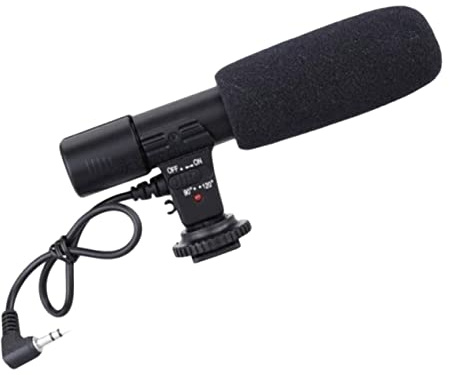Angoily Interview Aufnahmemikrofon für Kamera, Camcorder, DSLR, Schwarz | Abs Gehäuse, Standard Blitzschuh, 90/120-grad Winkel für Einzel und Mehrfachstimmen