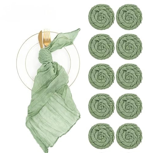 CZHJM 6/12 Stück 50 * 50CM Salbei Gaze/Beige Käsetuchservietten Boho Stoffservietten Dekorative rustikale Abendessenserviette für Party Hochzeit Servietten Stoff