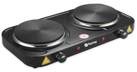 Maya Range 2000W Double Hot Plate Precise Table Top Cooking, Cast Iron Heating Plate, Portable Electric Hob Dual Burner with Adjustable Thermostat for Home Kitchen Camping & Caravan Cooking (Black)