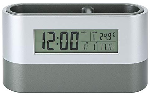 Grcfumo Pencil Holder, LCD Digital Pen Holder Electronic Clock with Perpetual Calendar Temperature Display, Alarm Clock for Home Office
