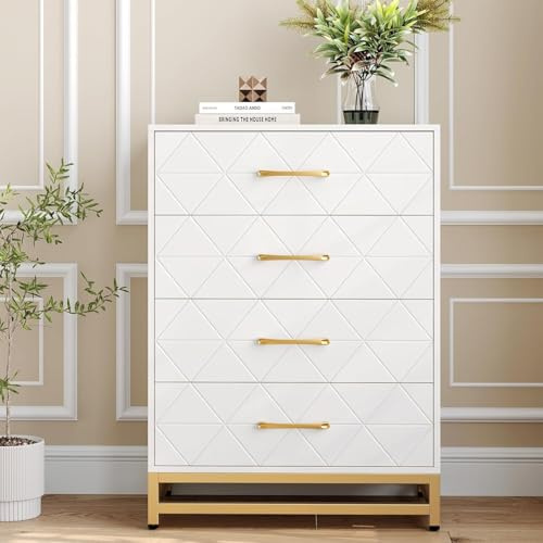 OPULENTHOME Kommode mit Schubladen, Kommode schmal, Kleiner Schrank, Nachttisch mit Griffen und Kippschutz, Schubladenschrank für Flur Wohnzimmer Schlafzimmer, 90x60x40cm