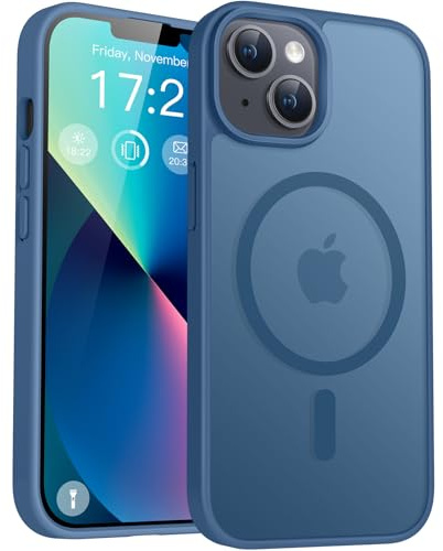 PuyaTeya für iPhone 12mini/13 mini Hülle, mit Magnetisch, Militärschutz Transluzent matt stoßfest Anti-Kratzen/Anti-Fingerprint/Anti-Glatte Handyhülle für iPhone 12mini/13 mini (Navy Blau)