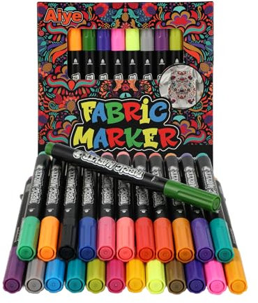 CRESZZLE 24 Marqueur Textile Permanent – Feutre Textile Permanent, Stylo Textile Indélébile, Peintures pour Textiles, Feutre Tissu Textile Permanent – Pour Vêtements, Sacs et Chaussures Lavables