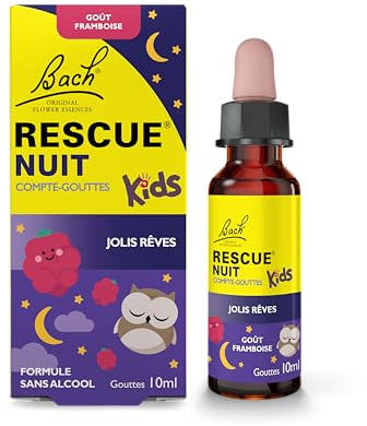 RESCUE NUIT KIDS - Jolis Rêves - Apaisement et Relaxation - Formule Sans Alcool - Goût Framboise - Dès 3 Ans - Compte-gouttes 10 ml