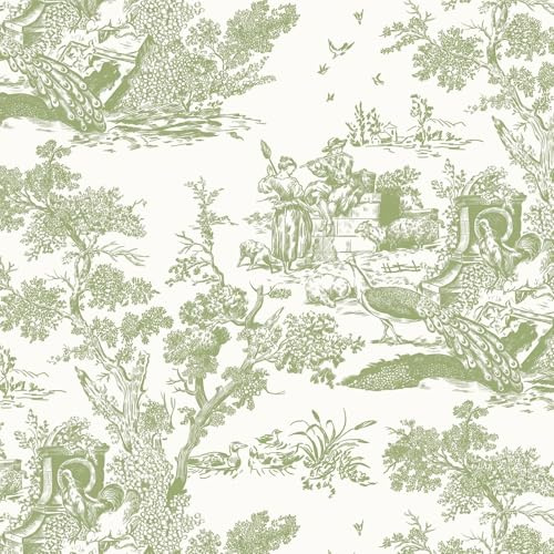 Yomshi Papier peint autocollant 44 cm × 10 m - Motif arbre et animal - Papier peint à coller et décoller - Dos adhésif en plastique vert - Motif paon vintage - Vinyle imperméable pour mur de salon