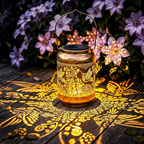 1 Pack Hummingbird Solar Lanterns Waterproof Outdoor Hanging Lights Decorative Garden Ornaments Ideal Birthday Gardening Gifts for Women Mum Grandma Suitable for Patio Lawn Yard Table Balcony