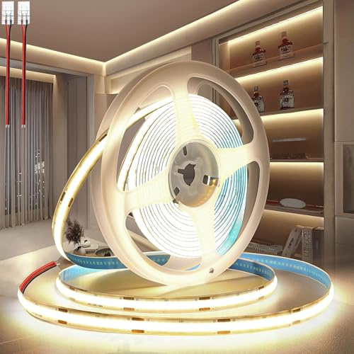 PERVADEO 24V COB LED Strip Lights 10M/32.8ft, 4000K Natural White 8mm Width LED Strips Super Bright LED Tape Lights Uniform Dotless for Bedroom Under Cabinet Kitchen DIY Lighting(No Power Supply)