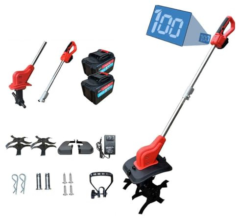 Electric Garden Rotavator,4 Blades Cordless Tiller With 2 * 4.0Ah Battery & Double Drum,Portable Handheld 8 lawnmower & Tiller Combo,For Farm,Yard,Lawn,Orchard(Scarifier)