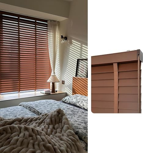 Generisch Holzjalousie, Verdunkelun Echtholz Jalousette, Holz Jalousie Innen, Sonnenschutz and Sichtschutz, 5cm Breite Lamellen, Einfache Montage, Für Fenster & Türen(Walnut)