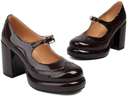Scarpe da donna eleganti Mary Jane Shoes Slingback, scarpe da ballo, scarpe da ballo tradizionali con tacco alto Dirndl, 01 marrone., 37 EU