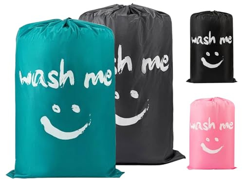 Vlecexs 4 Pièces Sac à Linge Large, 92 x 61cm Sacoche à Linge Pliable, Sac de Rangement Avec Cordon de Serrage pour Hôtel Dortoir Voyages