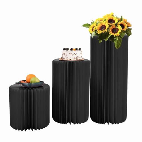 Zylindertisch Römische Säule 3 Stück Papierzylinder-Ständer Ausstellungssockel Zylinderständer für Party,Runden Hochzeits-Mittelstücke Runde Karton Blumenständer Vase 40cm,60cm,80cm(Schwarz)