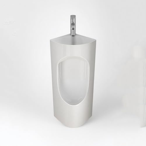 Eck-Urinal aus Porzellan für Herren mit integriertem Wasserhahn und Waschbecken,modernes 2-in-1-Design, ideal für Badezimmer, Garagen und kleine Toiletten(Wit)