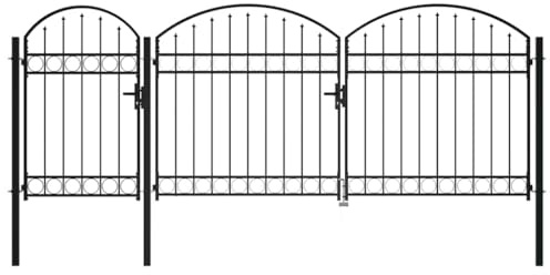 vidaXL Trädgårdsgrind med böjd topp 175 x 400 cm Stål, Bågad trädgårdsport, modern säkerhet, hållbart utomhusstängsel, för terrass och installation
