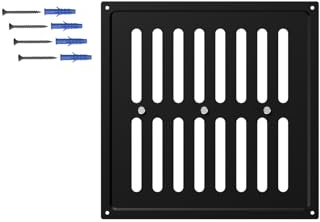 DEMLOU Rejilla de Ventilación Regulable 25x25 cm Cuadrada – Acero Galvanizado Negro RAL 9005 con Lamas de Apertura y Cierre – Para Pared o Techo – Interior y Exterior.