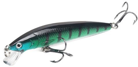 1 x Elritze-Angelköder, schwimmender harter Köder, 100 mm, 9 g, Kunstköder, Wobbler, Kurbelköder, Karpfen, Barsch, Pesca, Angelzubehör (schwarz grün)