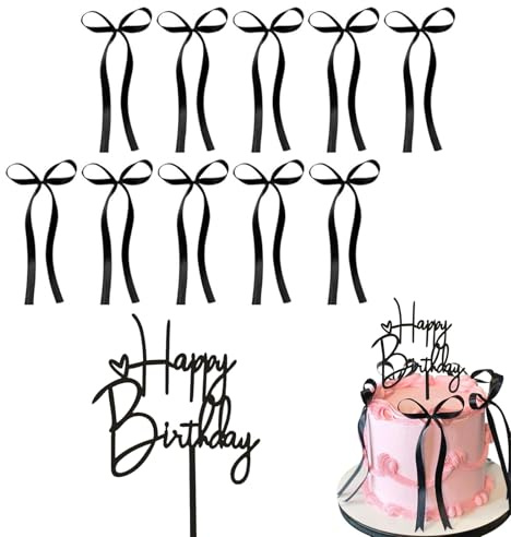 Happy Birthday, decorazione per torta con fiocco nero, 11 pezzi, decorazione per torta di compleanno, decorazione per torta di compleanno, matrimonio, San Valentino