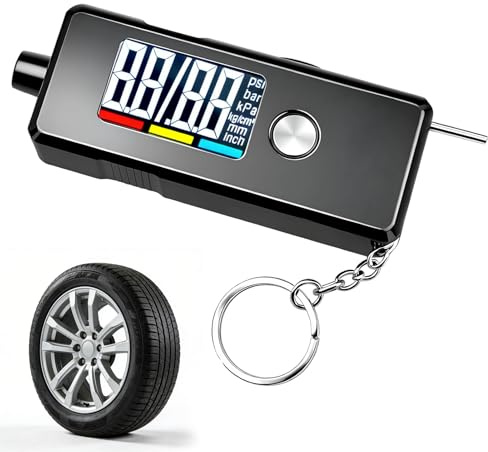 2 in 1 Digital Tyre Pressure Gauge & Tyre Tread Depth Gauge, Accurate LCD Checker with Large Backlit Display & Key Ring for Car, Truck, Bike and Motorcycle, up to 150 PSI & 15mm