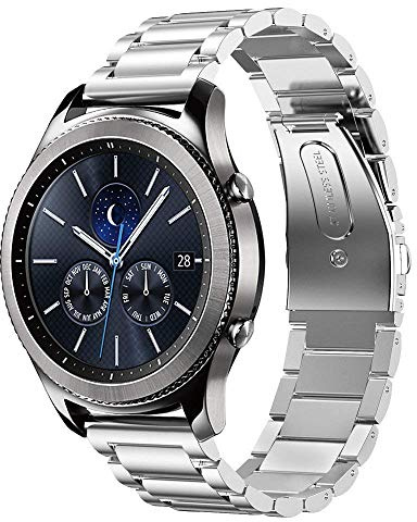 SUNDAREE 22MM Armband Kompatibel mit Samsung Gear S3 Classic SM-R770/Watch 3 45MM/Garmin Venu 4 45MM/Venu 3/AMAZFIT GTR 3 PRO/Ticwatch Pro 3/Xiaomi Watch S5,Silber Edelstahl Metall Ersatz Uhrenarmband