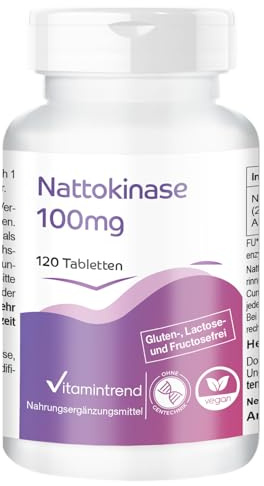 Vitamintrend Nattokinase hochdosiert 100mg Tagesbedarf, 120 Tabletten, schluckfreundlich, 2000 FU pro Tablette, Nahrungsergänzungsmittel vegan ohne Magnesiumstearat, in Deutschland hergestellt
