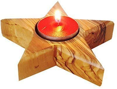CleanPrince 1 Stück Holz - Teelichthalter 10,5 cm Olivenholz Stern 5 Spitzen 25 mm Höhe Kerzenständer Kerzenhalter braun