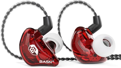 BASN Bsinger BC100 in Ear Monitor Headphones Universal Fit Noise Cancelling IEM Earphones for Musicians Singers Studio Audiophiles (Red)