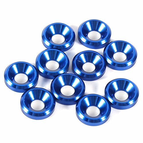 Juego de 10 arandelas de taza de aluminio anodizado con cabeza avellanada para parachoques de bahía motor (azul)