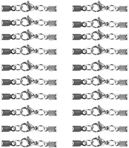 JZK 20 x Silber Edelstahl Karabinerverschluss Schmuckverschlüsse mit Karabiner für ca. 3 bis 3,5mm Bänder, Schmuck Herstellung Zubehör für DIY Armbänder Anhänger Halsketten Schlüsselbunde Halsreifen