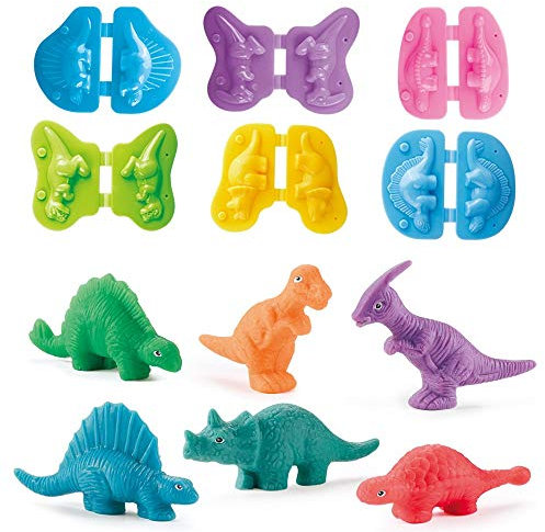 Knete Zubehör Dinosaurier Knetwerkzeug Set ab 2 3 4 5Jahre, Intelligente Knete Set mit 6 Dino Werkzeuge, Dino Spielzeug Kreative Geschenk für Kinder Jungen Mädchen