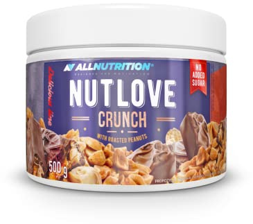ALLNUTRITION Nutlove Crunch Chocolate Spread - Aufstrich ohne Zucker - Zuckerfreie Nuss Creme - Vollmilchschokolade & Gerösteten Erdnüssen - Zuckerfreie Süssigkeiten - Brotaufstrich ohne Zucker- 500g