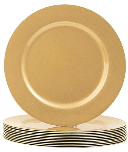 MAONAME Gold Charger Plates Set of 12, 13-Inch Round Plate Chargers for Dinner Plate, Plastic Table Chargers for Wedding Decor, Party