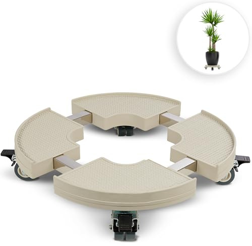 GREENTYPE® Pflanzenroller rund bis zu 200 kg Blumentopf Rolluntersetzer mit Rollen Innenbereich individuell anpassbar Ø 38cm bis 46cm mit Ablaufloch ideal für den Außenbereich [Grau]