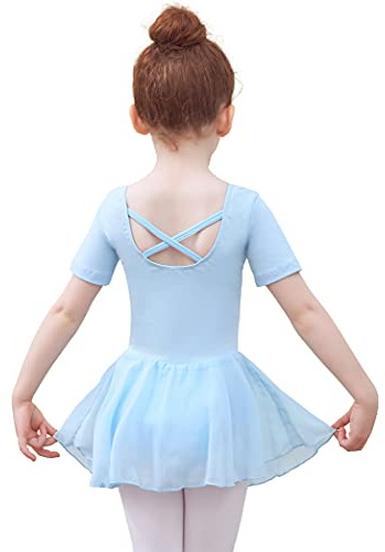 Tancefair Kinder Ballettkleidung Mädchen Ballettkleid Kurzarm/Langarm Tanzkleid Baumwolle Balletttrikot Ballettanzug Tanzbody Gymnastikanzug mit Chiffon Rock Tütü
