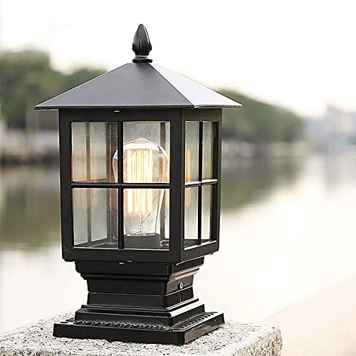 Mengjay Trade Borne de jardin en fonte d'aluminium noir, luminaire d'extérieur Lampe d'extérieur rustique sur pied E27 Chemins d'éclairage extérieur sur pied Pilier Eclairage de jardin