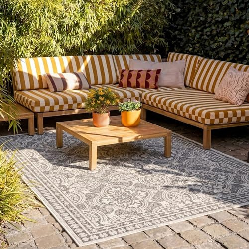 In- & Outdoor Teppich - Summer Oriental Grau - 240x330 cm | Wetterfest - Synthetik, Polypropylen - Balkon, Garten / Terrasse - Terrasse teppich - Outdoor rug