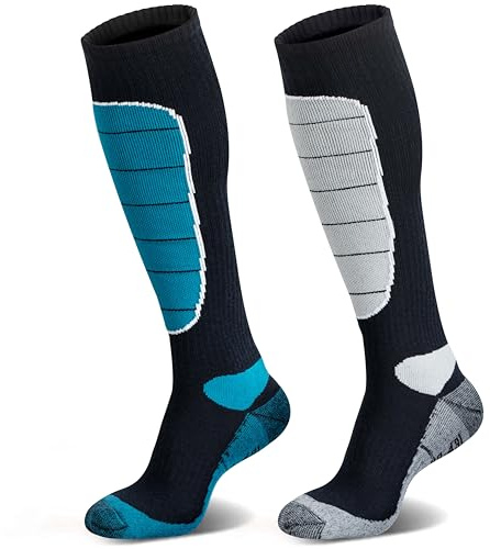 Hylaea Snow Ski Snowboarding Socks for Men & Women, Cold Weather Winter Warm Socks Thermal Knee-high, Merino Wool Hunting Outdoor Sports OTC Gray Blue Large