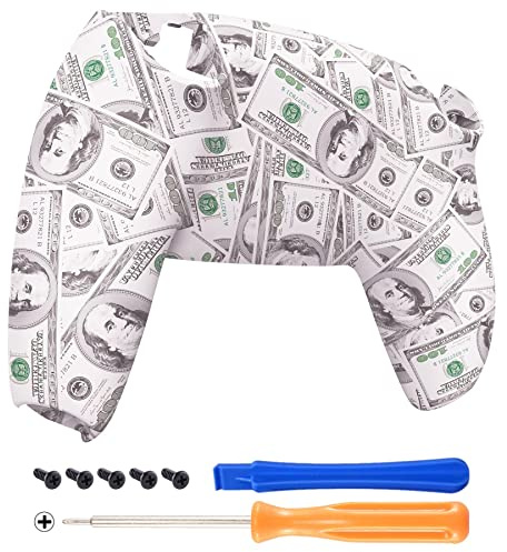 eXtremeRate 100 Cash Money Patterned Soft Touch Custom Back Housing Bottom Shell Compatible with ps5 Controller, Soft Touch Replacement Back Shell Cover Compatible with ps5 Controller