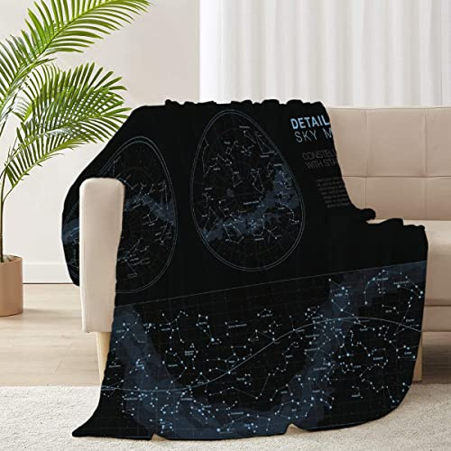 RICKYOUNG Coperta leggera in flanella di pile con mappa delle costellazioni e stelle celesti, coperta leggera in microfibra per divano e letto, 152,4 x 127 cm, per adolescenti