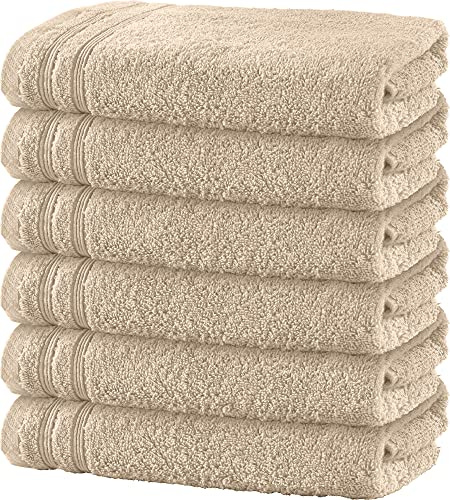 Erwin Müller Handtuch 6er-Pack Heidelberg 100% Baumwolle - saugstark, gut trocknend, kompakt, leichte Qualität beige Größe 50x100 cm - ideal für Sport, Strand, Reisen