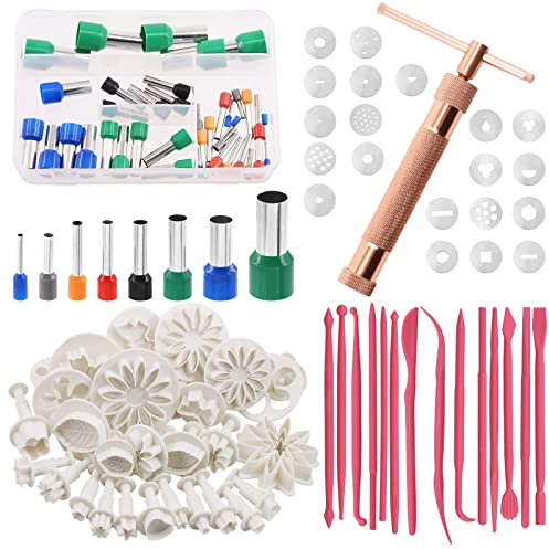 Swpeet 122 Stück Rotgoldene Ton-Extruderpistole und Fondant-Kuchenform Mit Ausstecher, Modellierwerkzeug