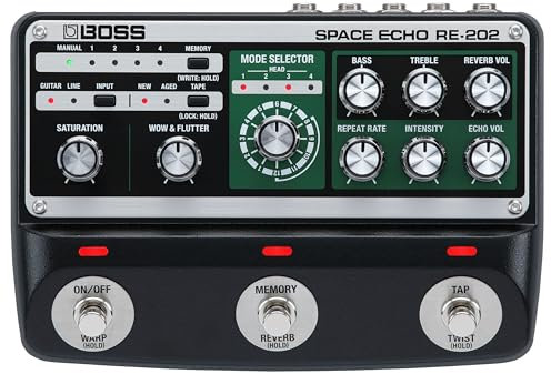 BOSS RE-202 SPACE ECHO – Tape Echo Delay Reverb Effektpedal. Moderne, erweiterte Nachbildung des legendären Roland RE-201 Space Echo. True Stereo. Stereo-Federhall. Wow & Flutter.