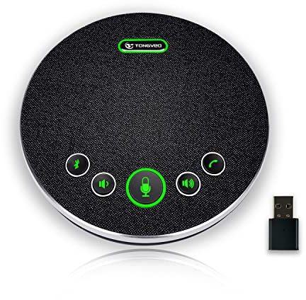 TONGVEO Bluetooth Konferenzlautsprecher,Drahtloser USB Freisprecheinrichtung 360° Sprachaufnahme mit 4 AI mikrofonen USB/Dongle/Bluetooth-Verbindung 8 Stunden Gesprächszeit für 8-12 Personen