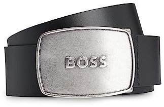 BOSS Herren Icon-EP Ledergürtel mit Logo-Koppelschließe aus gebürstetem Metall Schwarz 90