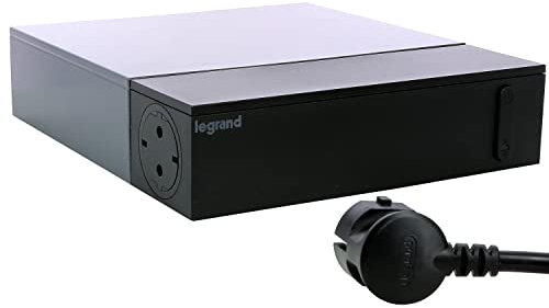 LEGRAND, Multimedia TV Corner 4-fach Steckdose, Mehrfachsteckdose, Ein/Aus-Schalter, integrierter Überspannungsschutz (SPD), 2m Kabel, Schwarz, 694515